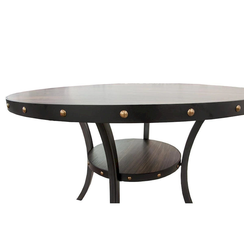Table à manger ronde de 48 pouces avec garniture cloutée et étagère inférieure
