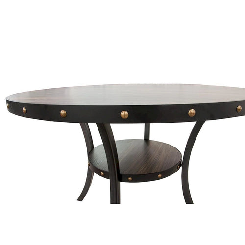 Table à manger ronde de 48 pouces avec garniture cloutée et étagère inférieure