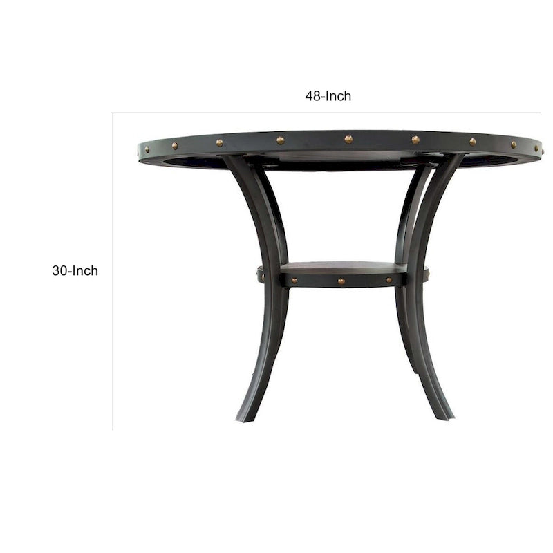 Table à manger ronde de 48 pouces avec garniture cloutée et étagère inférieure