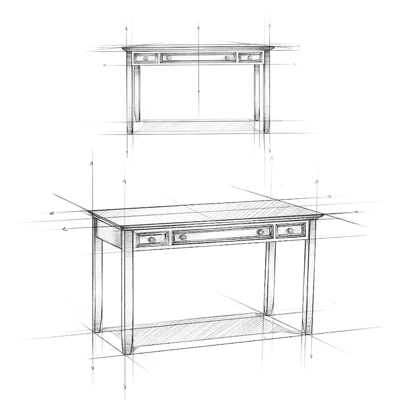 Bureau de style transitionnel en bois massif, largeur 54 pouces