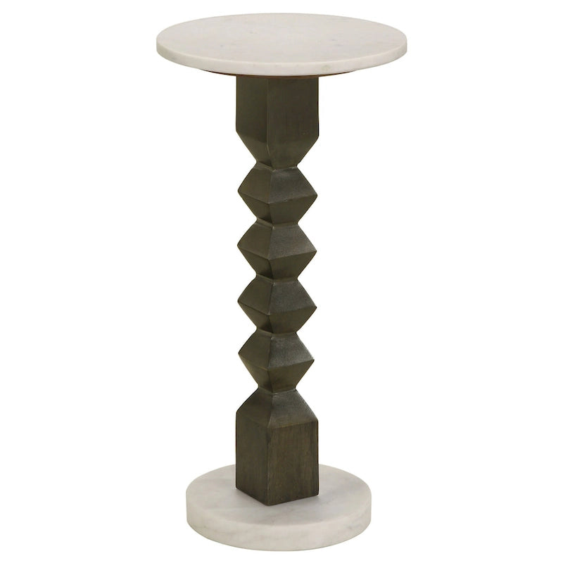 Table d'appoint ronde à plateau en marbre avec piédestal empilé de cubes