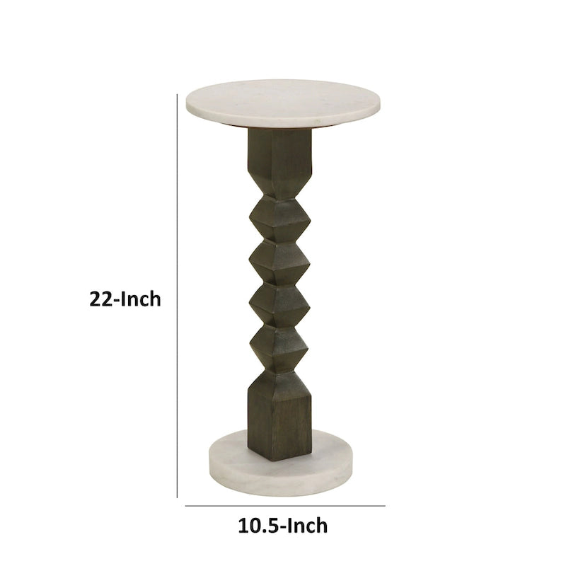 Table d'appoint ronde à plateau en marbre avec piédestal empilé de cubes