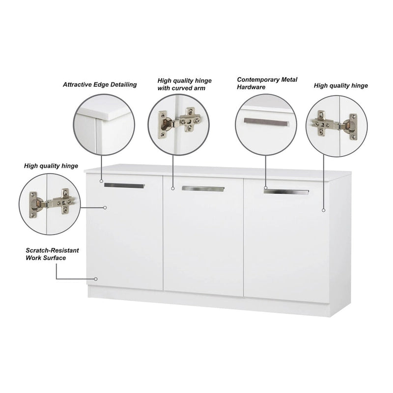 Buffet contemporain à 3 portes avec étagères intérieures